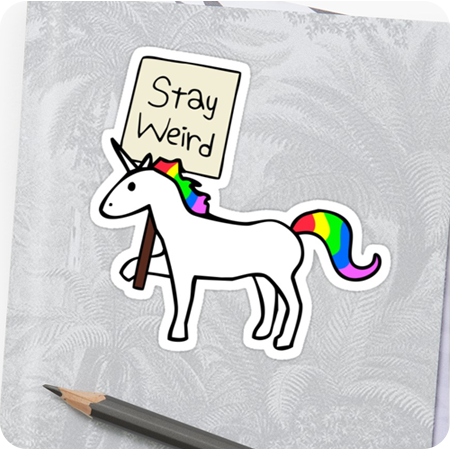 Sticker with design of Stay Weird Unicorn